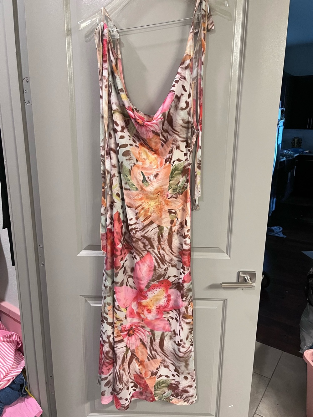 Floral Tie-Shoulder Slip Dress - Pink Multi